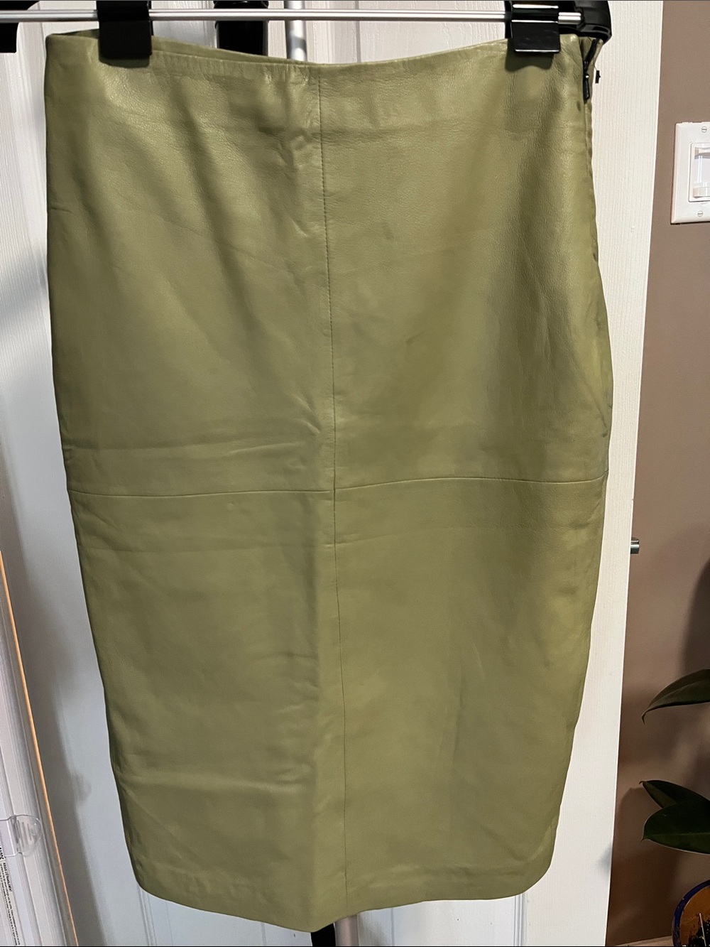 Olive Green Leather Pencil Skirt